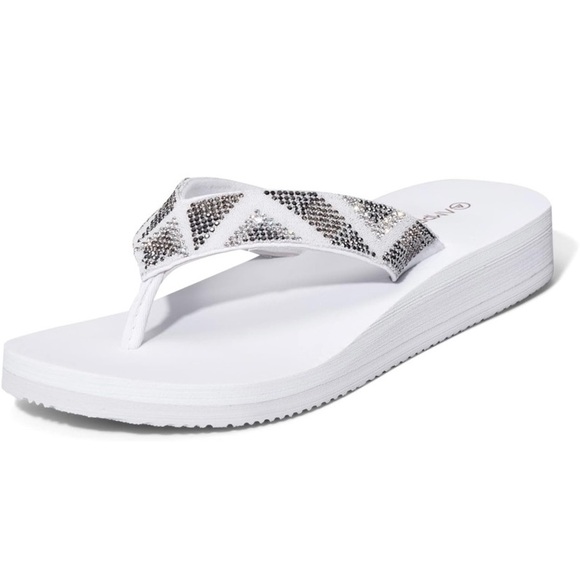 Shoes - White Rhinestone Flop Flops 10